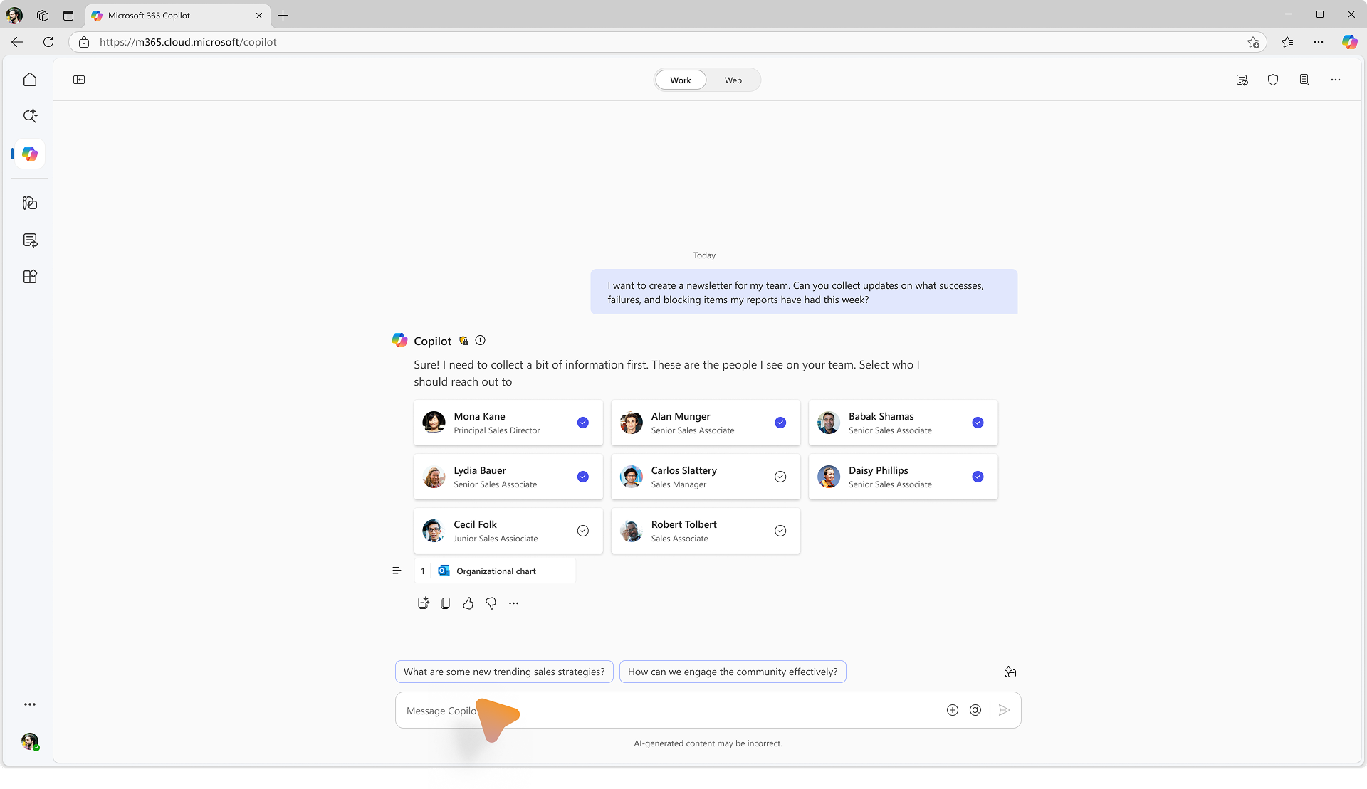 Copilot prompt and team selection